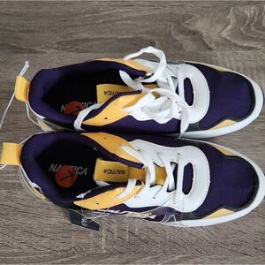 NAUTICA NEW MEN'S ATHLETIC SHOES SIZE 7 WHITE/YELLOW COLOR.